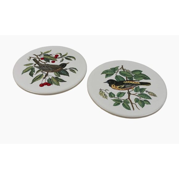 Hyalyn Set Of 2 Ceramic Bird Design Coasters Trivets Wall Hangings Cork Backing - Picture 4 of 10